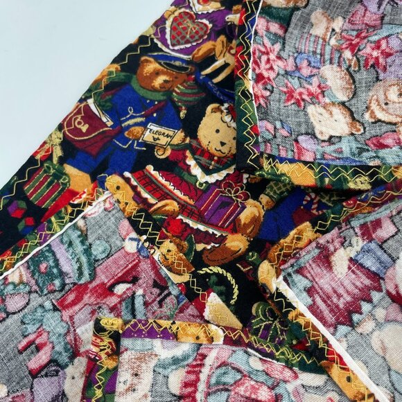 Christmas Tablecloth Card Table Small Teddy Bears Festive Holiday Handmade 41x40 - Picture 11 of 12